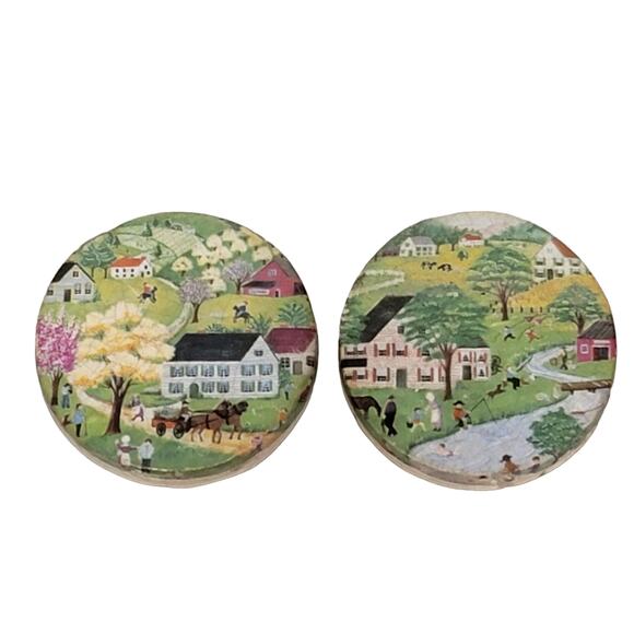 VTG American Primitive Magnets 2 Pc Fall Summer House River‎ Horse Collectible - Picture 1 of 6